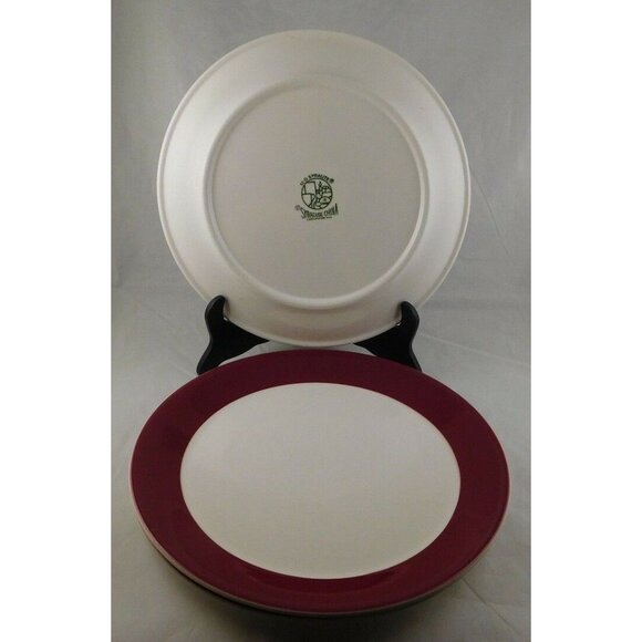 Set Of 3 Syracuse China Syralite 10 3/4" Dark Red Rim Ceramic Dinner Plates - Picture 3 of 3